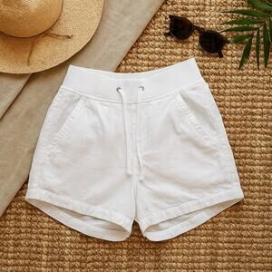Athleta Linen Creston Midi Shorts White Pull On Mid Rise Athleisure Womens 0